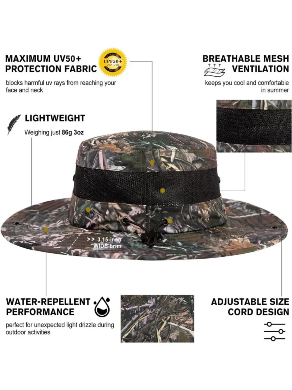 Oversized Waterproof Sun Hat for Big Heads | Wide Brim & Breathable Mesh for